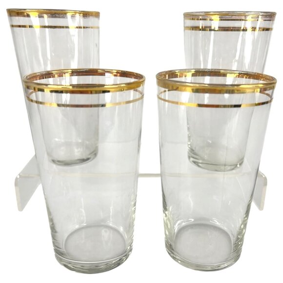 Unbraded Other - Set Of 4 Vintage Gold Rimmed Clear Glass Tumblers 8 Ounce Barware Drinking Glass